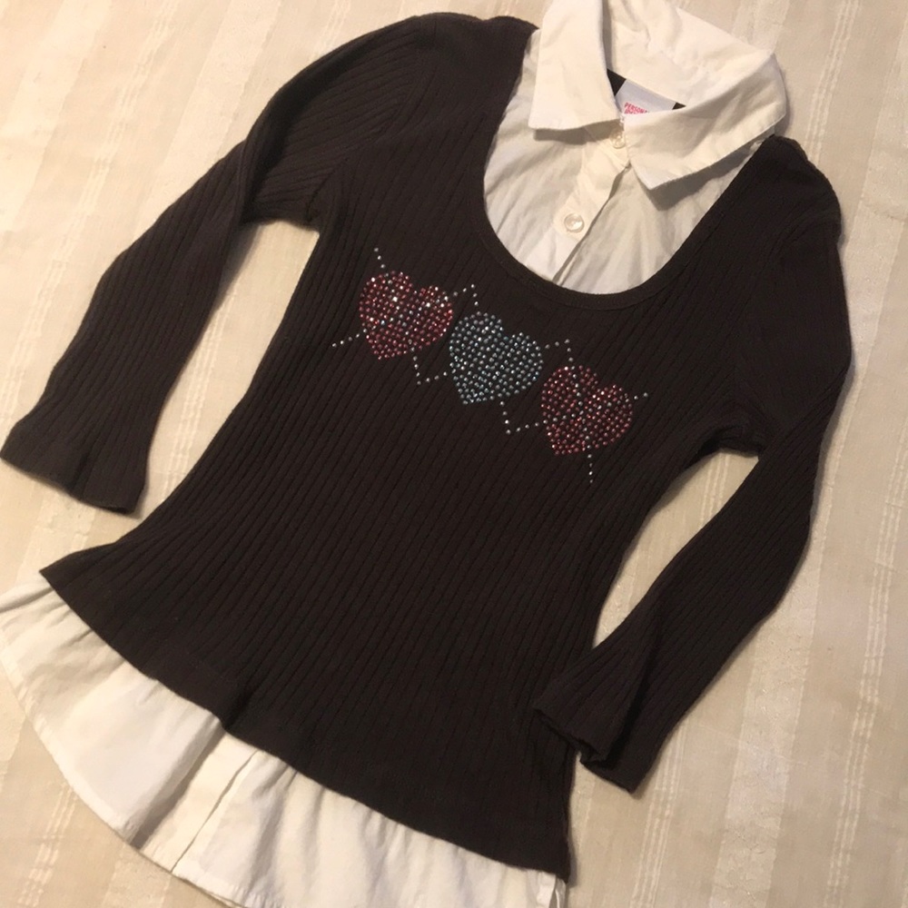 Girls Personal Identity Brown/Heart Sparkle Top
